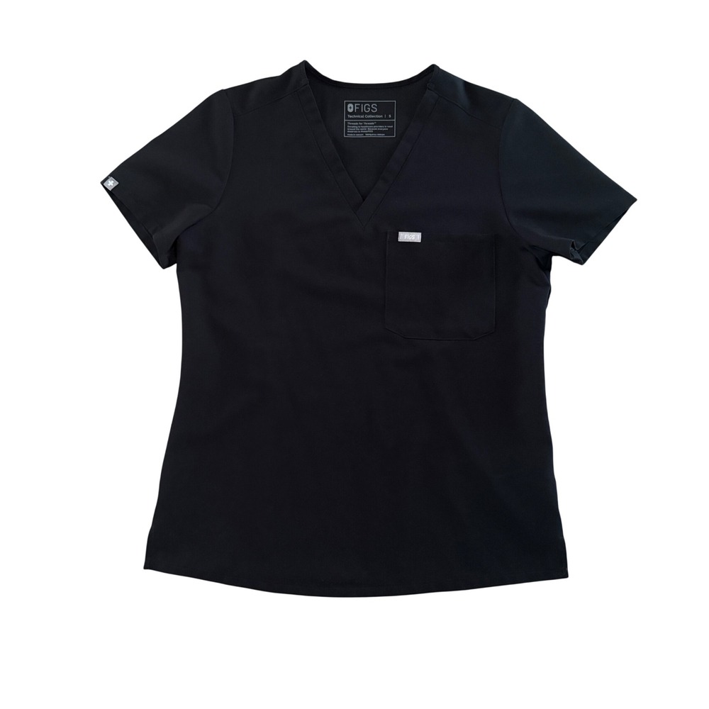 FIGS Catarina One-Pocket Scrub Top Black Size Small Short Sleeve V-Neck FW1000